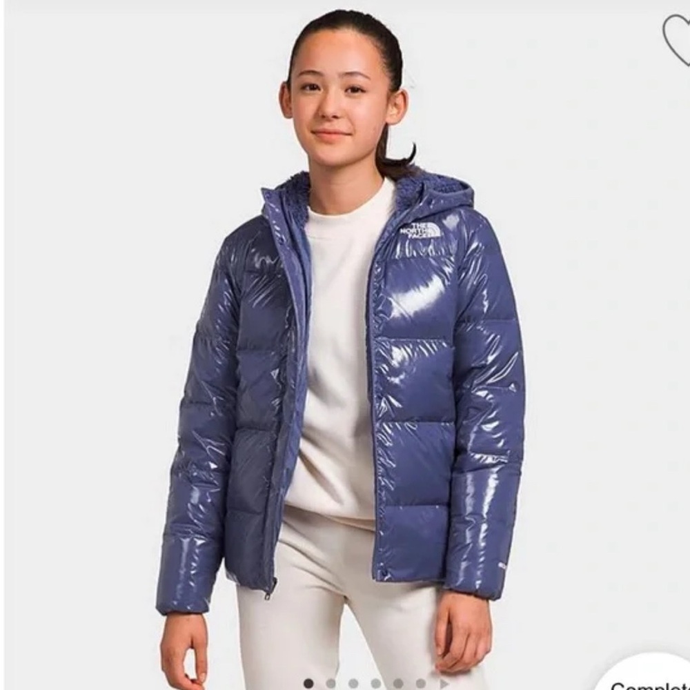 The North-face Girls Down Fleece Lined Parka  Jacket - Cava Blue Shine Size XL